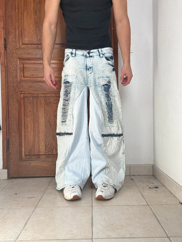 Pantalon baggy jean large Japanese balloon streetwear JNCO y2k vintage hip-hop taille S n•286