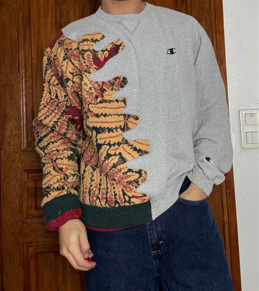 Sweat en tapisserie upcyclé handmade rework style vintage taille L n•412