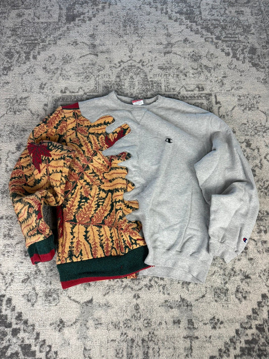 Sweat en tapisserie upcyclé handmade rework style vintage taille L n•412