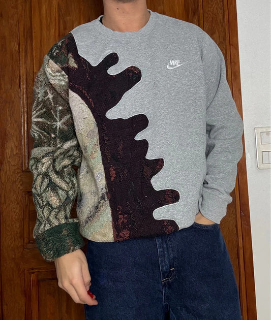 Sweat en tapisserie upcyclé handmade rework style vintage taille L n•411