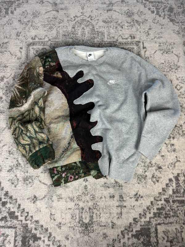 Sweat en tapisserie upcyclé handmade rework style vintage taille L n•411