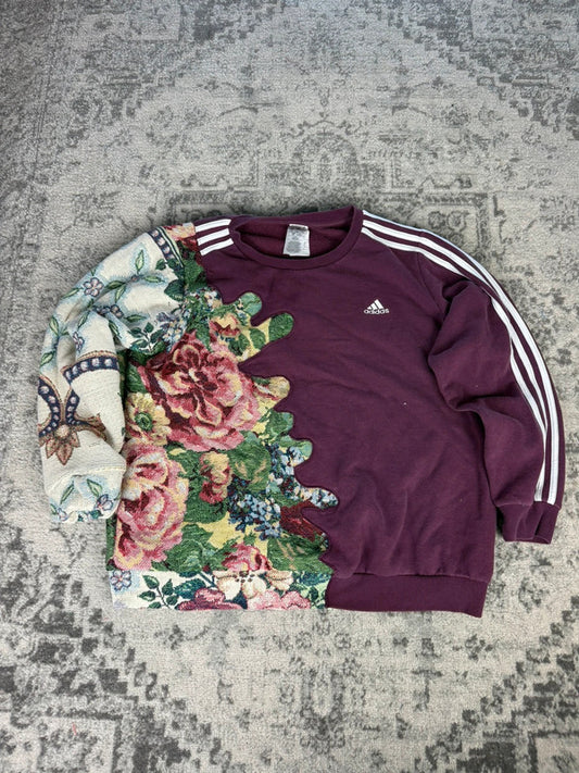 Sweat en tapisserie upcyclé handmade rework style vintage taille XL n•410