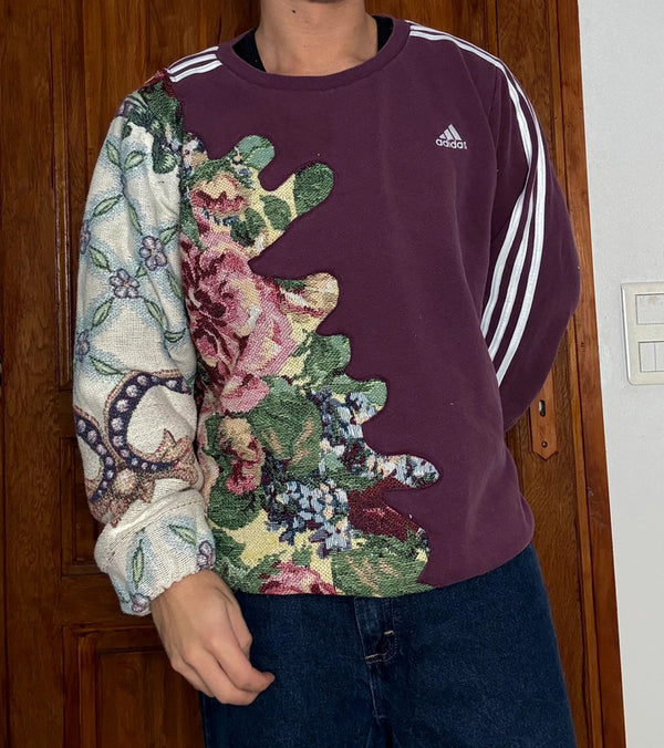 Sweat en tapisserie upcyclé handmade rework style vintage taille XL n•410