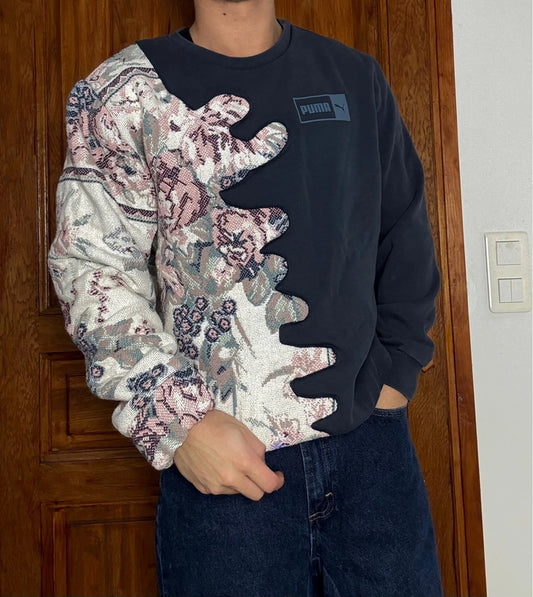 Sweat en tapisserie upcyclé handmade rework style vintage taille L n•408