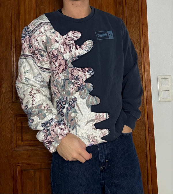 Sweat en tapisserie upcyclé handmade rework style vintage taille L n•408