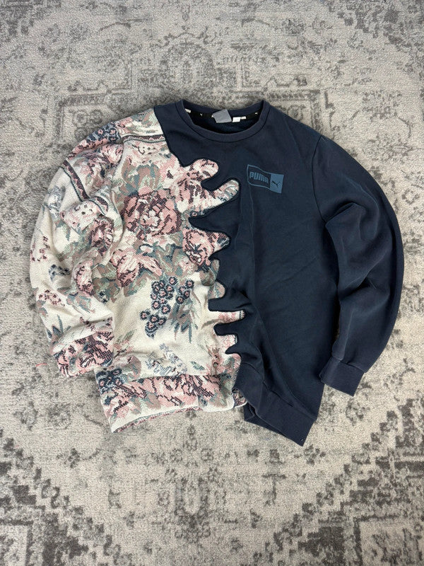 Sweat en tapisserie upcyclé handmade rework style vintage taille L n•408