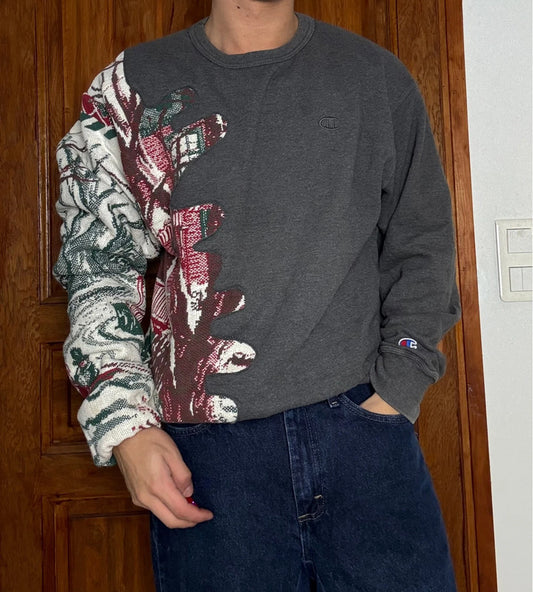 Sweat en tapisserie upcyclé handmade rework style vintage taille L n•407