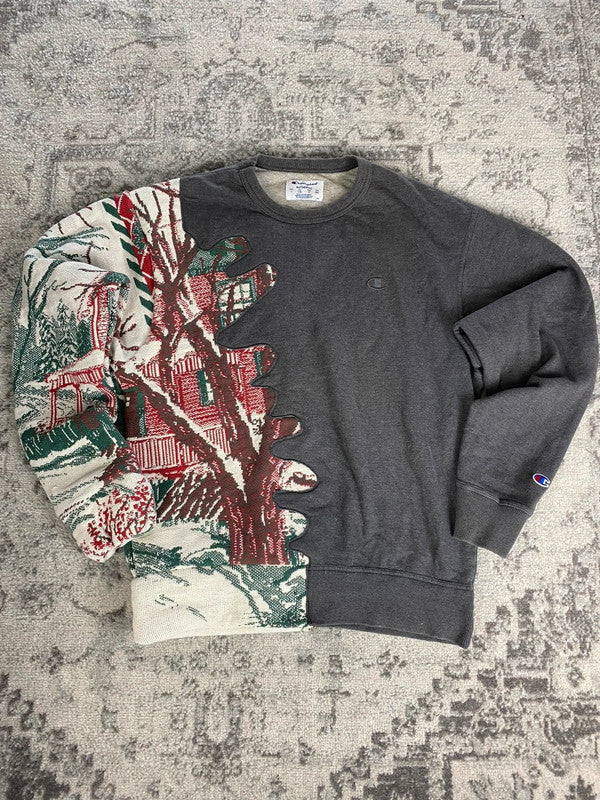 Sweat en tapisserie upcyclé handmade rework style vintage taille L n•407