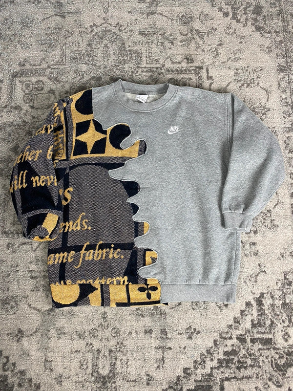 Sweat en tapisserie upcyclé handmade rework style vintage taille XXS (L Enfant) n•406