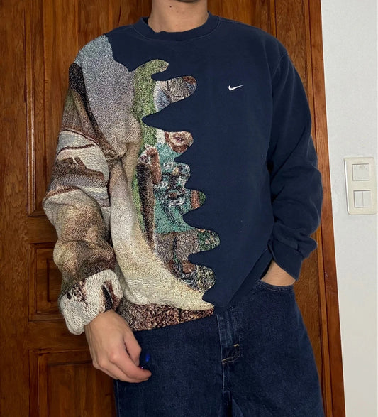 Sweat en tapisserie upcyclé handmade rework style vintage taille L •405