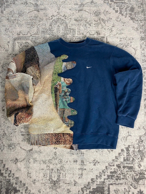 Sweat en tapisserie upcyclé handmade rework style vintage taille L •405