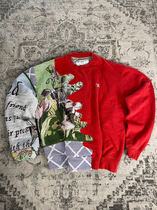 Sweat en tapisserie upcyclé handmade rework style vintage taille M n•404