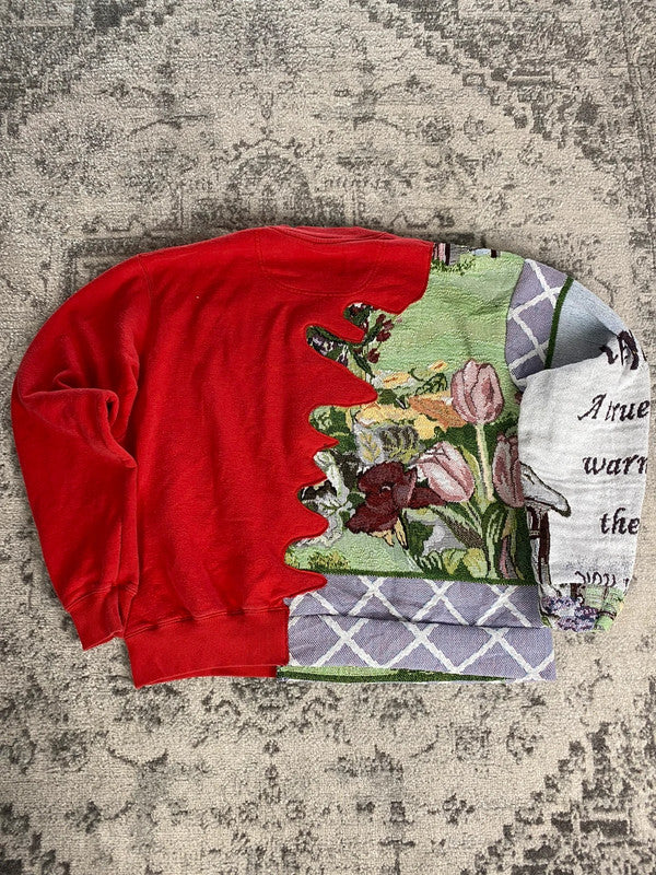 Sweat en tapisserie upcyclé handmade rework style vintage taille M n•404