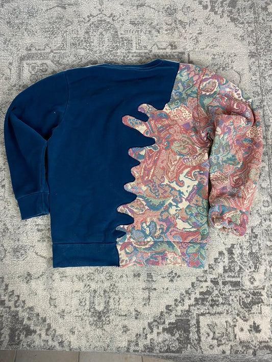 Sweat en tapisserie upcyclé handmade rework style vintage taille L n•401