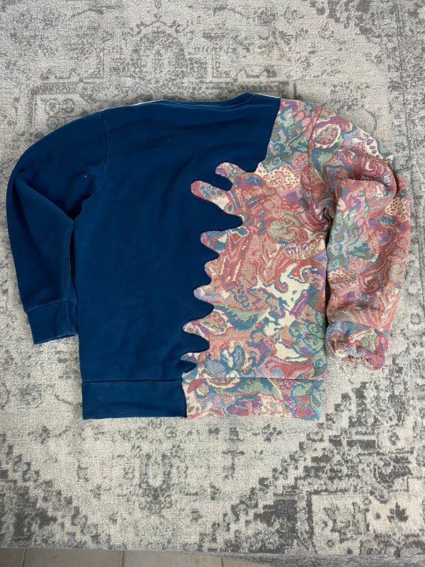 Sweat en tapisserie upcyclé handmade rework style vintage taille L n•401