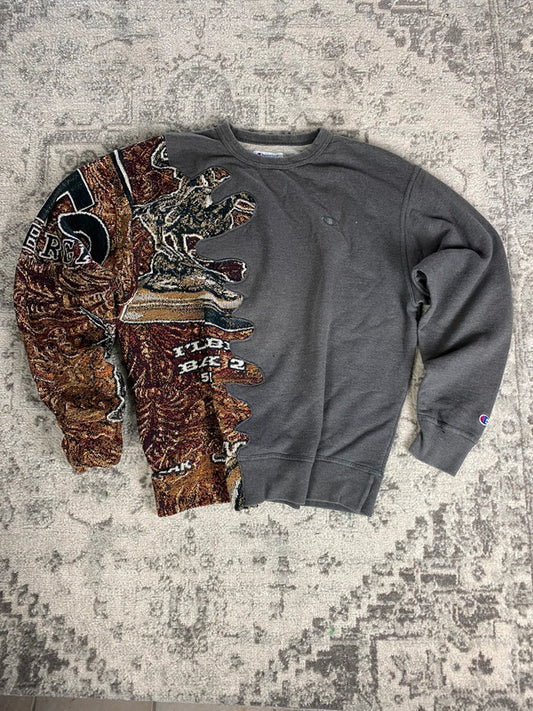 Sweat en tapisserie upcyclé handmade rework style vintage taille L n•400