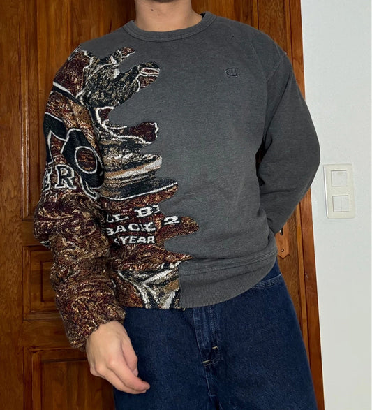 Sweat en tapisserie upcyclé handmade rework style vintage taille L n•400