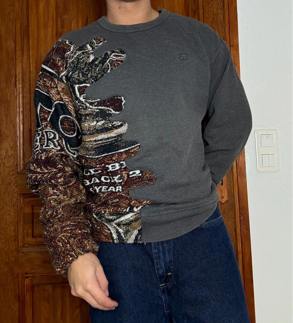 Sweat en tapisserie upcyclé handmade rework style vintage taille L n•400