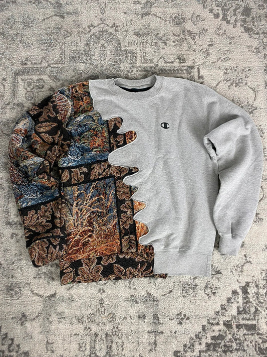 Sweat en tapisserie upcyclé handmade rework style vintage taille plutôt XS n•398