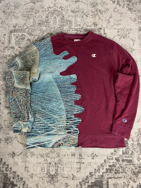 Sweat en tapisserie upcyclé handmade rework style vintage taille L n•394