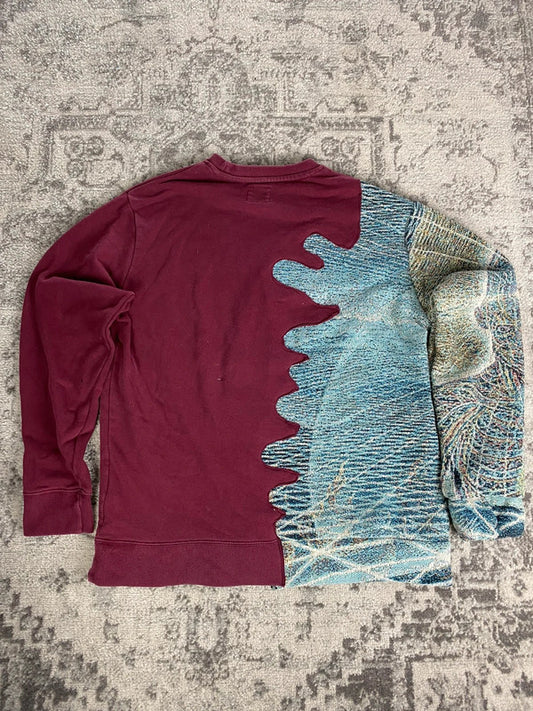 Sweat en tapisserie upcyclé handmade rework style vintage taille L n•394