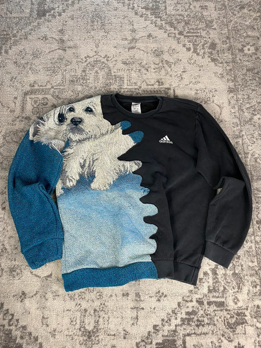 Sweat en tapisserie upcyclé handmade rework style vintage taille L n•395