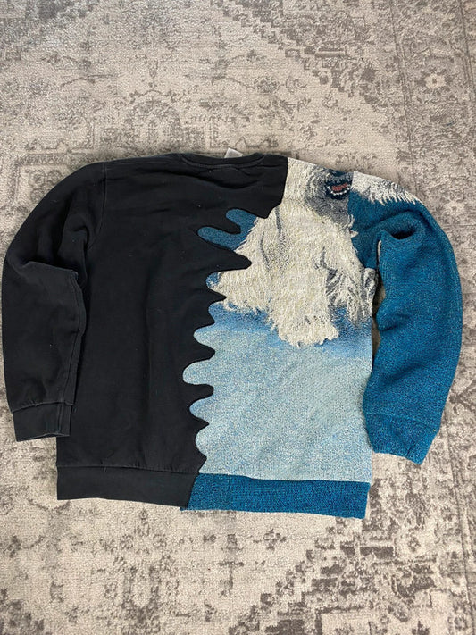 Sweat en tapisserie upcyclé handmade rework style vintage taille L n•395