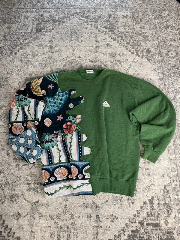 Sweat en tapisserie upcyclé handmade rework style vintage taille L n•394
