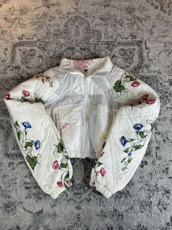 Veste crop-top upcyclé handmade rework style vintage taille M n•371