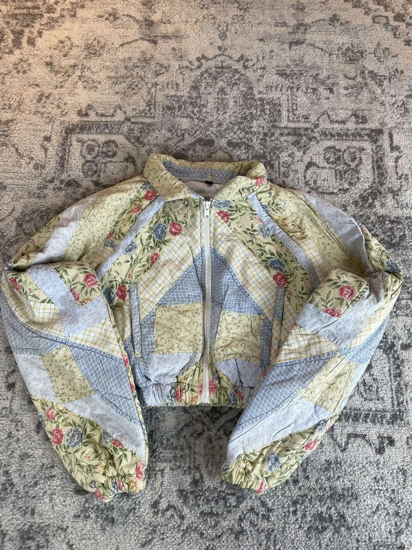 Veste crop-top upcyclé handmade rework style vintage taille M n•370