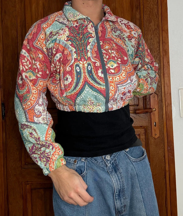 Veste crop-top upcyclé handmade rework style vintage taille L n•367