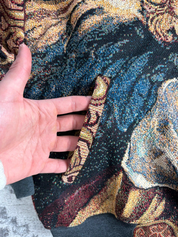 Manteau en tapisserie design unique vintage fait main upcyclé retravaillé tissé taille M n•450