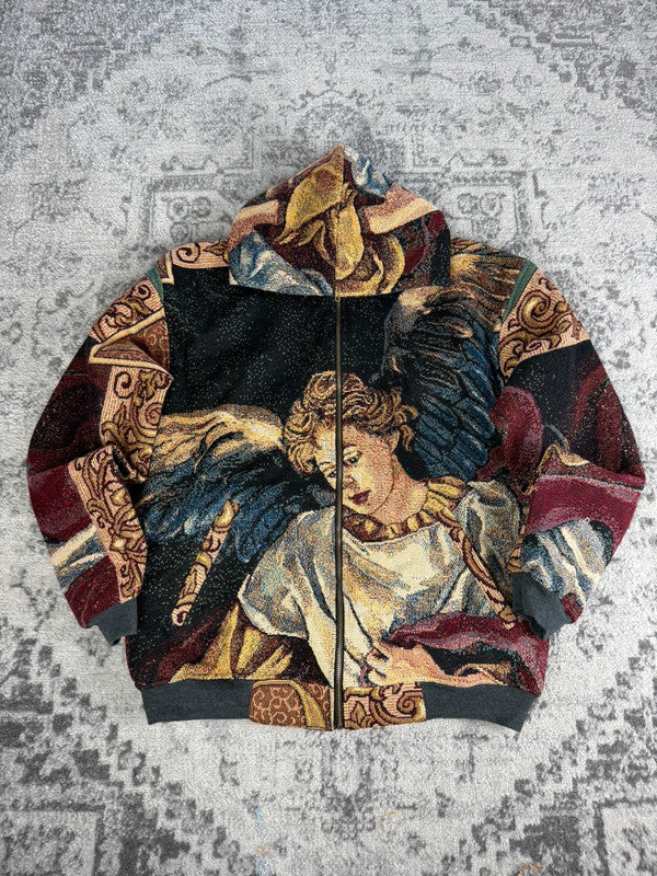 Manteau en tapisserie design unique vintage fait main upcyclé retravaillé tissé taille M n•450