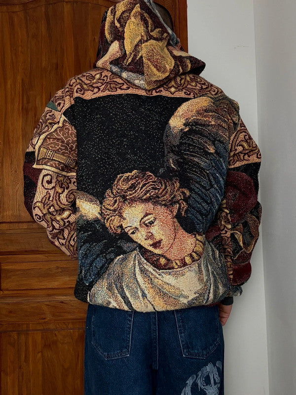 Manteau en tapisserie design unique vintage fait main upcyclé retravaillé tissé taille M n•450