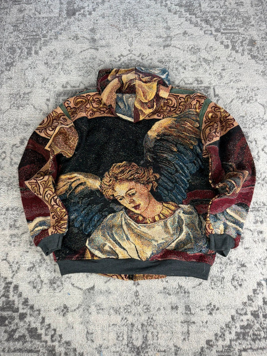 Manteau en tapisserie design unique vintage fait main upcyclé retravaillé tissé taille M n•450