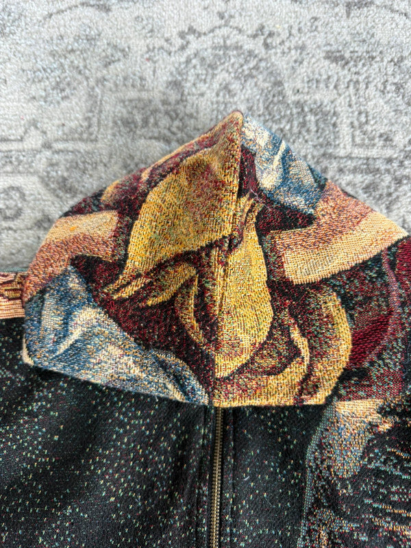 Manteau en tapisserie design unique vintage fait main upcyclé retravaillé tissé taille M n•450