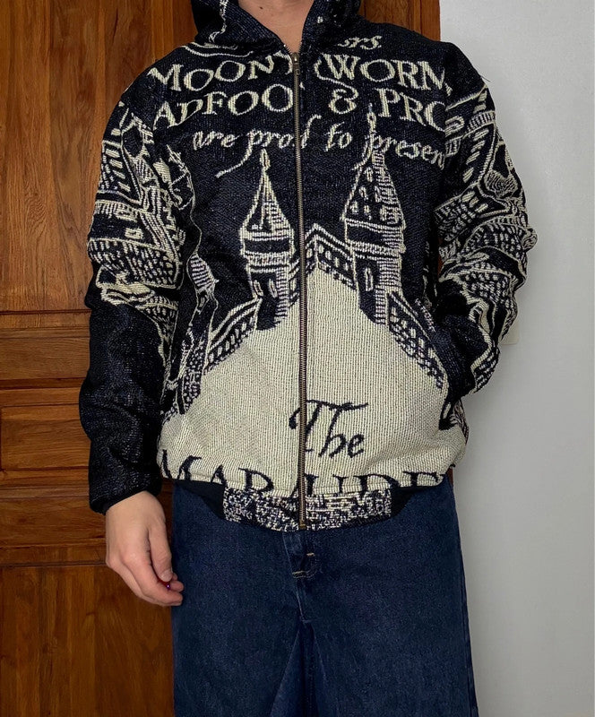 Manteau en tapisserie design unique vintage fait main upcyclé retravaillé tissé taille M n•449