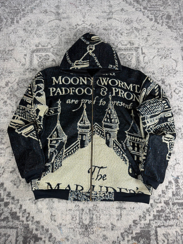 Manteau en tapisserie design unique vintage fait main upcyclé retravaillé tissé taille M n•449