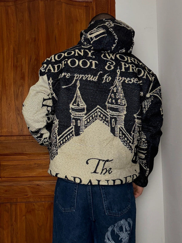 Manteau en tapisserie design unique vintage fait main upcyclé retravaillé tissé taille M n•449
