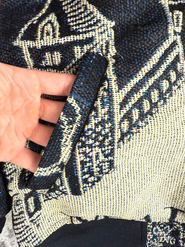 Manteau en tapisserie design unique vintage fait main upcyclé retravaillé tissé taille M n•449