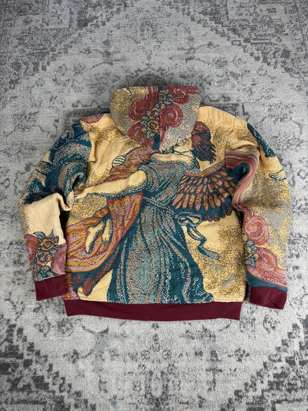 Manteau en tapisserie design unique vintage fait main upcyclé retravaillé tissé taille M n•447