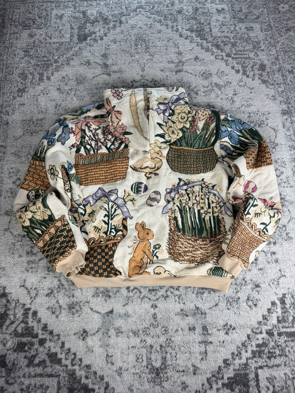 Manteau en tapisserie design unique vintage fait main upcyclé retravaillé tissé taille XL n•442