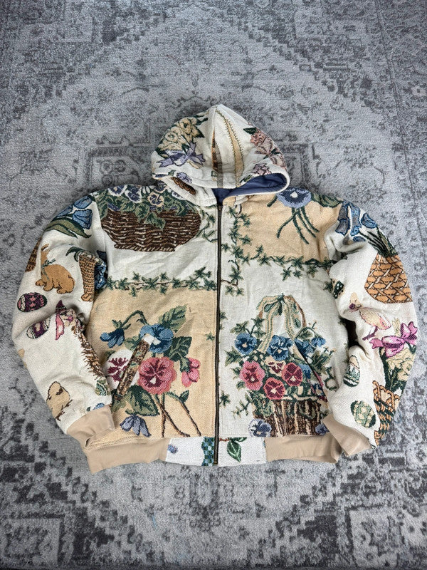 Manteau en tapisserie design unique vintage fait main upcyclé retravaillé tissé taille XL n•442