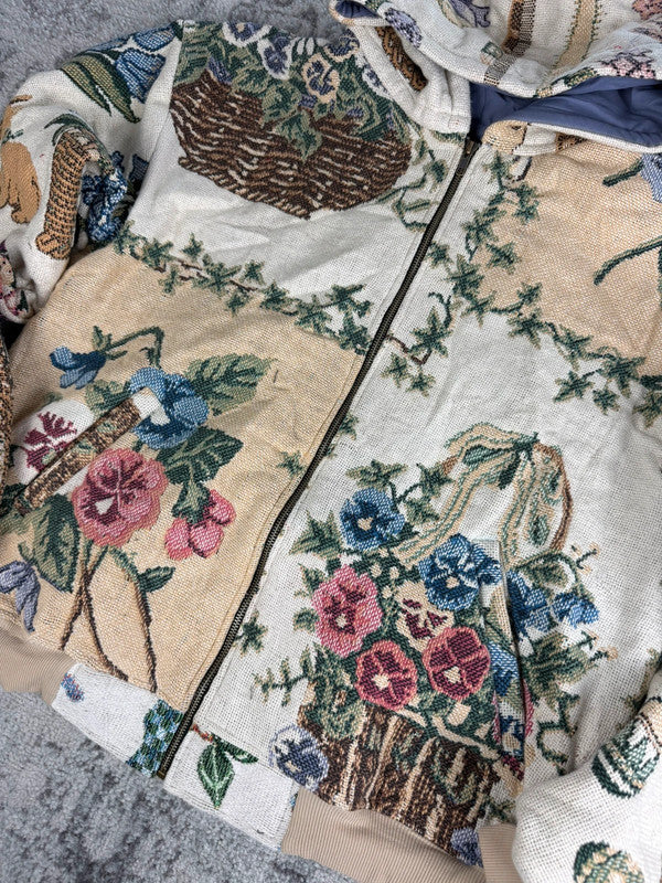 Manteau en tapisserie design unique vintage fait main upcyclé retravaillé tissé taille XL n•442