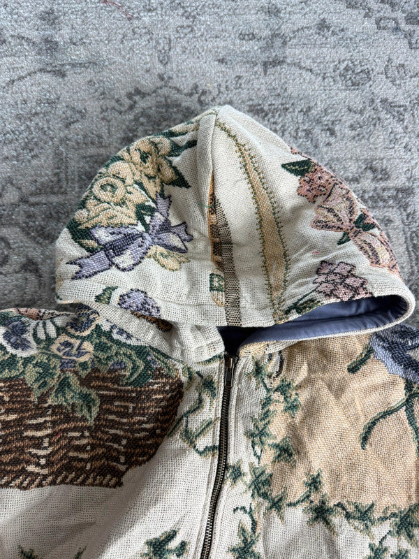 Manteau en tapisserie design unique vintage fait main upcyclé retravaillé tissé taille XL n•442