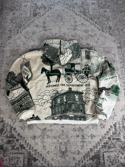 Manteau en tapisserie design unique vintage fait main upcyclé retravaillé tissé taille XL n•441