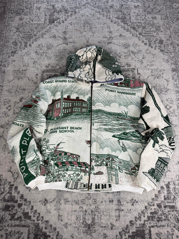 Manteau en tapisserie design unique vintage fait main upcyclé retravaillé tissé taille XL n•441
