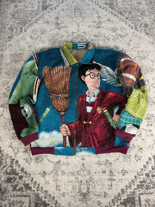 Manteau en tapisserie design unique vintage fait main upcyclé retravaillé tissé taille XL n•440