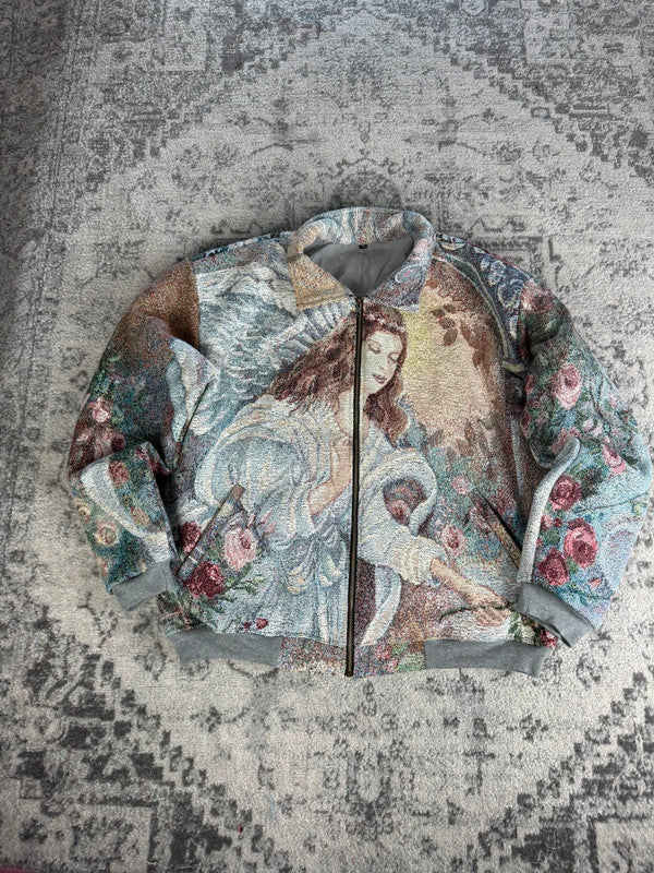 Manteau en tapisserie design unique vintage fait main upcyclé retravaillé tissé taille XL n•439