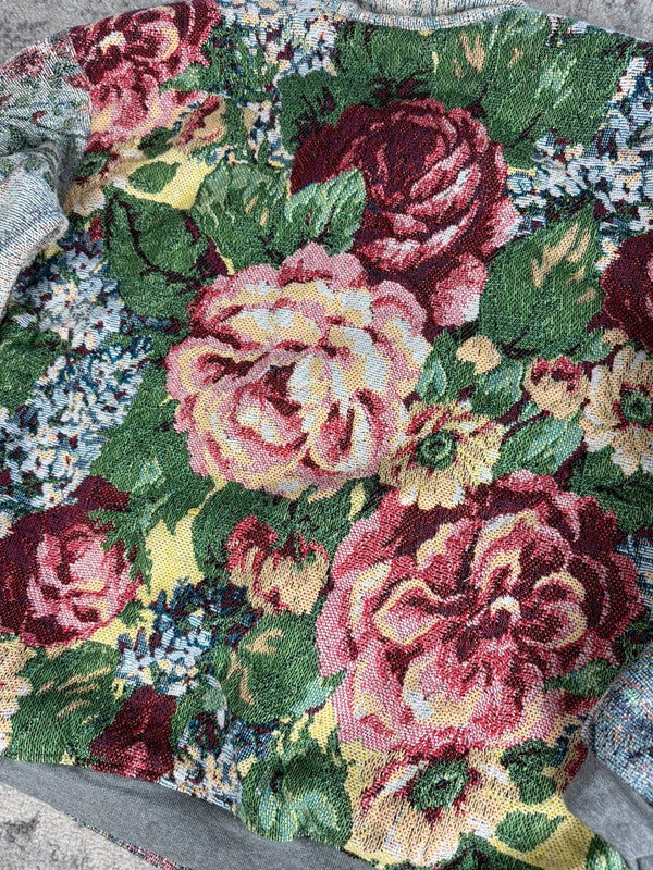 Manteau en tapisserie design unique vintage fait main upcyclé retravaillé tissé taille XL n•439